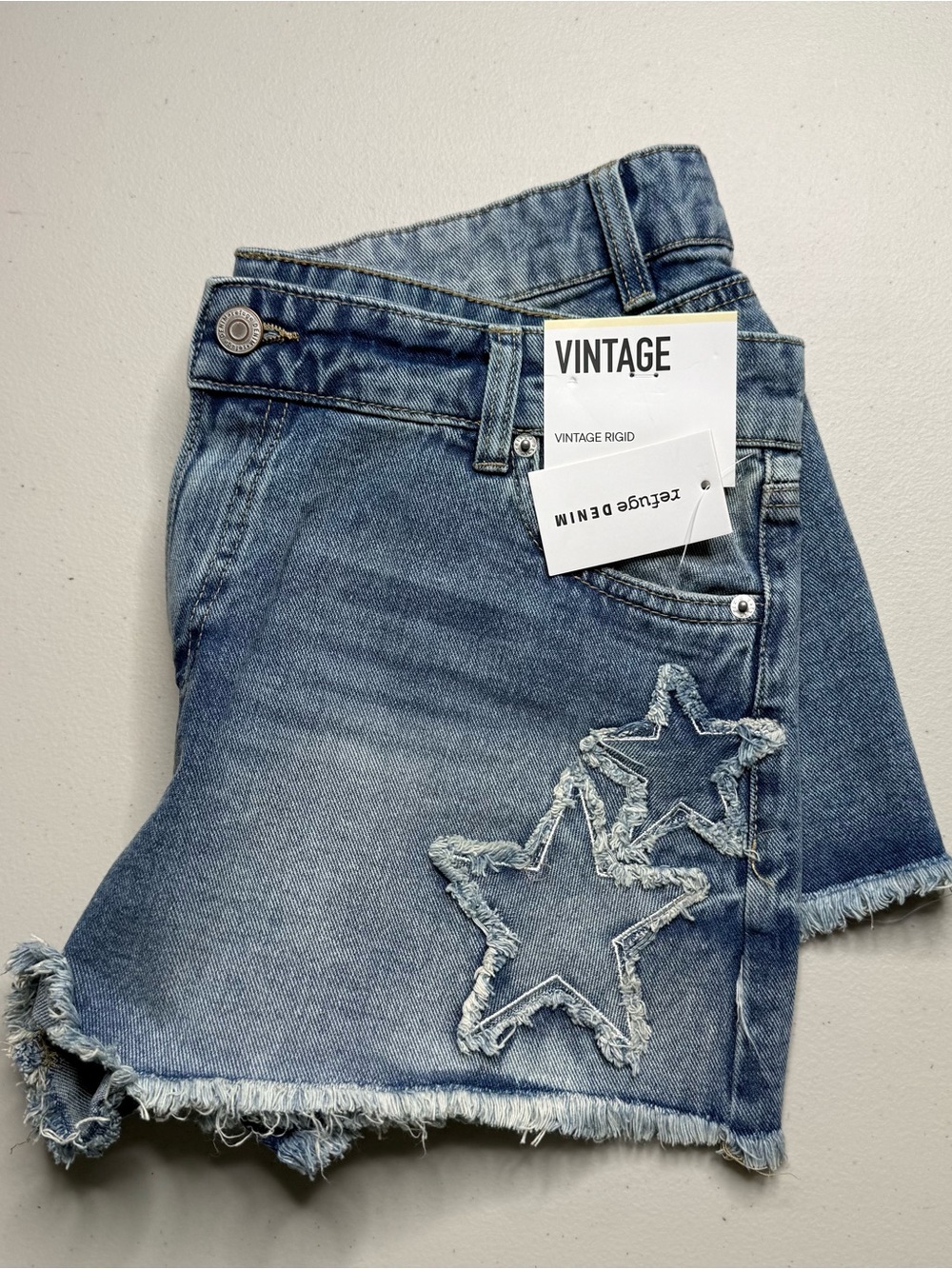 NWT Juniors Blue Denim Shorts Star Patches Size 0